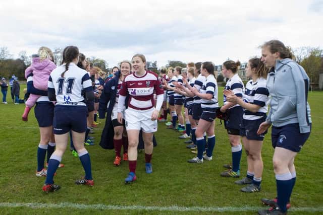 Nicola Nightingale, leading her team off the field following Watsonians defeat of Heriots in the Sarah Beaney Cup semi-final, says they have learned a lot since losing to Hillhead-Jordanhill in last years final. Picture: SNS/SRU.