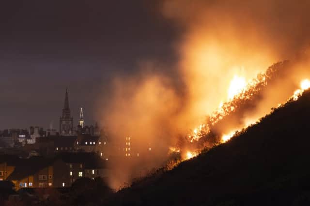 Firefighters battled through the night to extinguish a large gorse fire on Arthur's Seat in Edinburgh in February. Picture: SWNS
