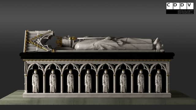 A 3D reconstruction of the tomb of Robert the Bruce is to go on display at Dunfermline Abbey Church.