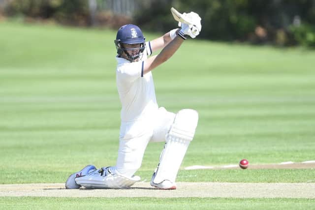 Heriots batsman Elnathan Meiri hits out during his teams rain-affected, 11-run victory against city rivals Watsonians at Goldenacre. Picture: Greg Macvean