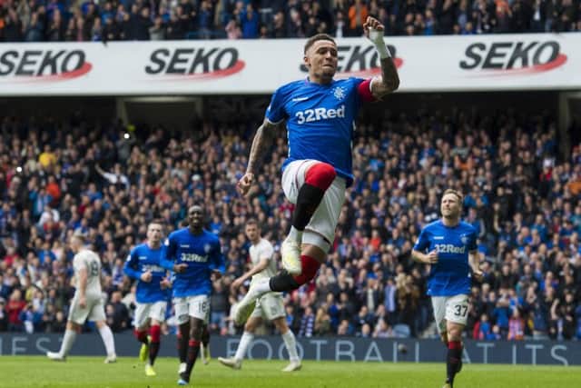 James Tavernier celebrates after netting his second penalty of the game. Picture: SNS Group