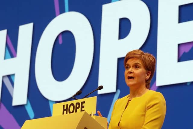 First Minister of Scotland Nicola Sturgeon speaks during the SNP spring conference at the EICC in Edinburgh. Picture: PA