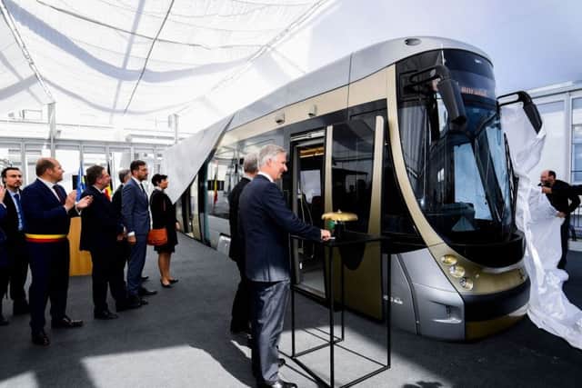 Belgium's King Philippe inaugurates new trams to celebrate the 150th anniversary of the Brussels tramway system (Icture: LAURIE DIEFFEMBACQ/AFP/Getty Images)