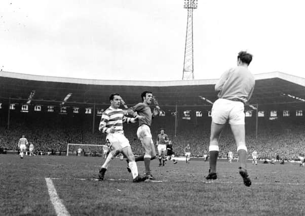 Stevie Chalmers in action for Celtic during the 1969 Scottish Cup final against Rangers. A crowd of 133,000 packed out Hampden for the match. Picture: TSPL
