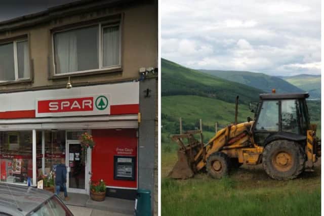 The Spar store in Keith, Moray (pictured) suffered thousands of pounds of damage after the digger (stock image) crashed into the shop. Picture: Google and WikiCommons