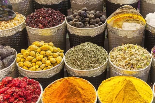 Traditional spices at the souk make their way into the local cuisine