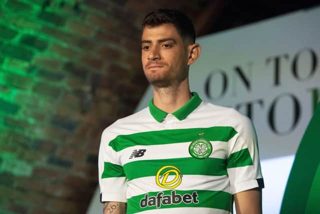 Nir Bitton models the new Celtic kit - described by one fan as a "glorified polo shirt". Picture: SNS Group