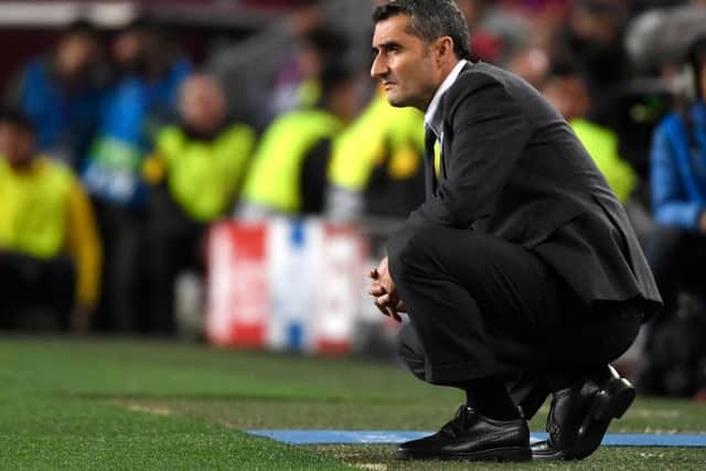 Barcelona coach Ernesto Valverde looks on from the touchline during his side's 3-0 win over Liverpool. Picture: AFP/Getty Images