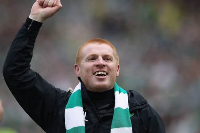 Neil Lennon celebrates at Rugby Park in 2012 after a 6-0 win over Kilmarnock clinched his first title as Celtic manager. Picture: Jeff J Mitchell/Getty
