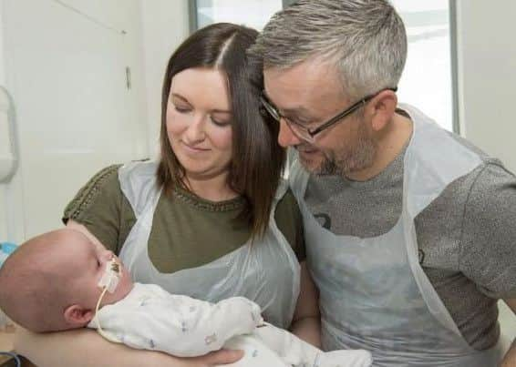 The four-month-old is currently having chemotherapy to prepare him for his transplant (Photo: Linsay Gartshore/ iNews)