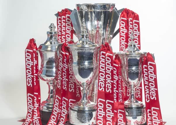 All four league trophies are currently sponsored by bookmakers Ladbrokes. Picture: Jeff Holmes