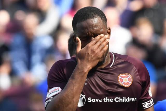 Hearts Uche Ikpeazu was taken off against Kilmarnock. Pic: SNS