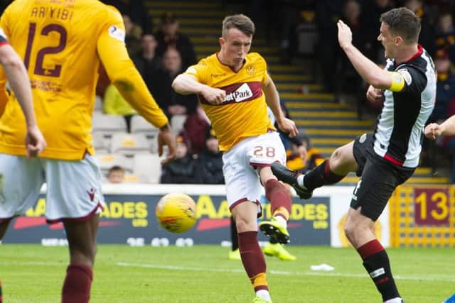 David Turnbull scores to put Motherwell ahead. Pic: SNS/Bill Murray