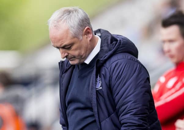 Falkirk manager Ray McKinnon looks dejected at full-time. Pic: SNS/Bruce White