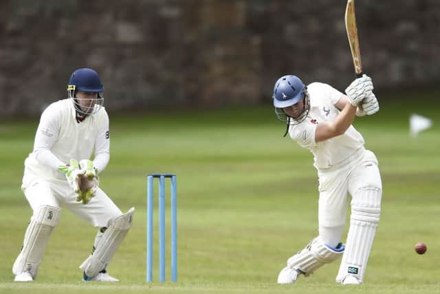Stewart's Melville wicketkeeper Ben Wilkinson keeps an eye on Carlton's Murray Whittaker, who hit 27 runs. Picture: Neil Hanna