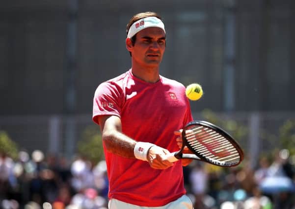 Roger Federer warms up at the Mutua Madrid Open amid fallout over the Justin Gimelstob case. Picture: Getty.