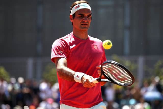 Roger Federer warms up at the Mutua Madrid Open amid fallout over the Justin Gimelstob case. Picture: Getty.