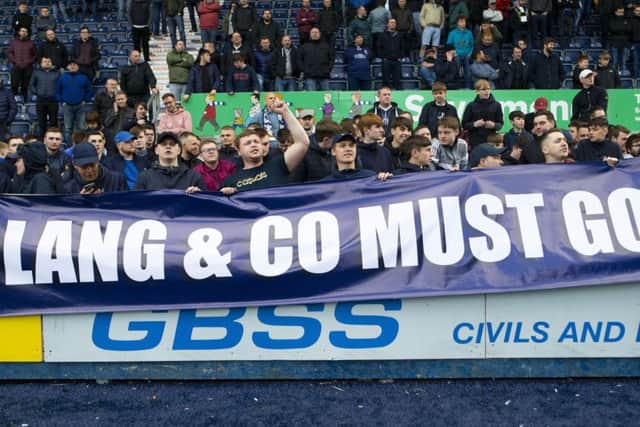 Falkirk fans direct their ire towards club chairman Margaret Lang and her board of directors. Picture: SNS.