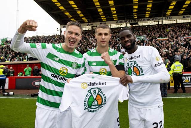 Celtic celebrated an eighth successive title win on Saturday. Picture: SNS