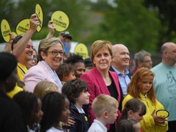 The SNP MP for Edinburgh South West, Joanna Cherry at a campaign stop with Nicola Sturgeon