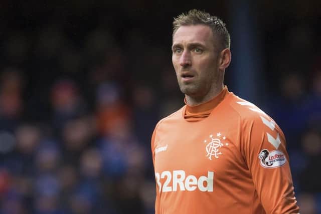 Rangers 'keeper Allan McGregor was sent off for kicking out at Hibs forward Marc McNulty. Picture: SNS Group