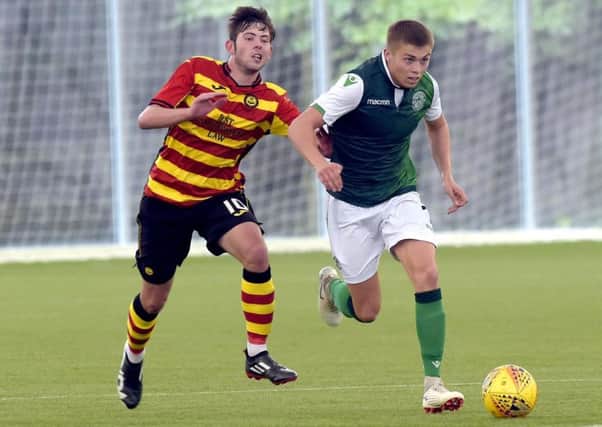 Fraser Murray, right, in action for
Hibs Reserves against Partick Thistle
. Picture: Lisa Ferguson