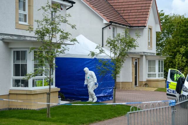 Police probing the disappearance of Ayrshire woman Emma Faulds have taped off a house in Monkton. Picture: SWNS