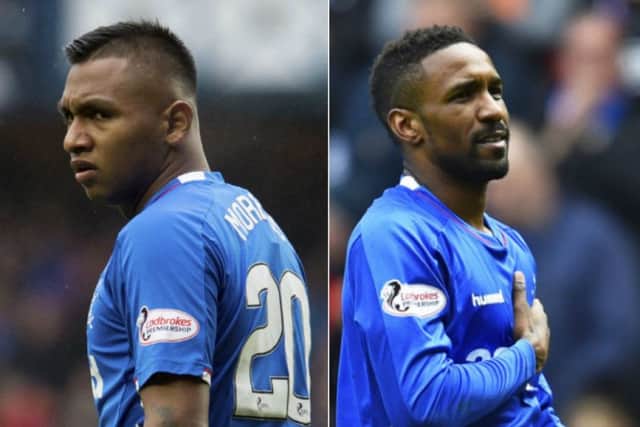 Alfredo Morelos (left) is back from suspension but Jermain Defoe has hit the goal trail in the Colombian's enforced absence. Pictures: SNS Group