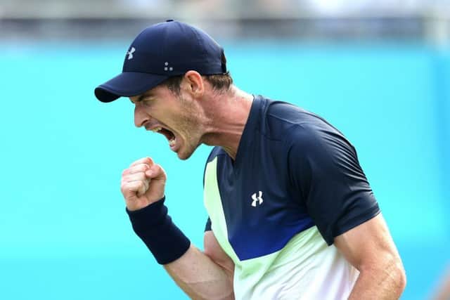 Andy Murray reacts during day two of the 2018 Fever-Tree Championship at the Queens Club. Picture: Steven Paston/PA Wire.