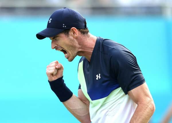 Andy Murray reacts during day two of the 2018 Fever-Tree Championship at the Queens Club. Picture: Steven Paston/PA Wire.