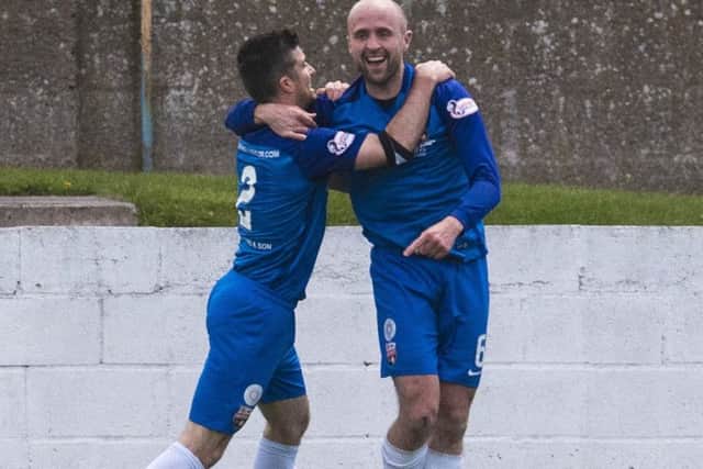 Montrose's Ross Campbell celebrates his opening goal against Queen of the South. Picture: SNS