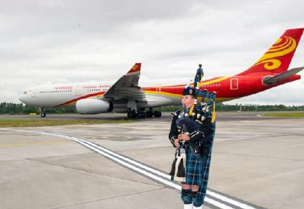 The first flight from Beijing arriving at Edinburgh Airport last June. Picture: Ian Georgeson
