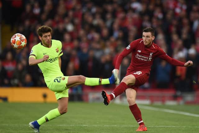 Andy Robertson in action for Liverpool against Barcelona. Picture: AFP/Getty Images