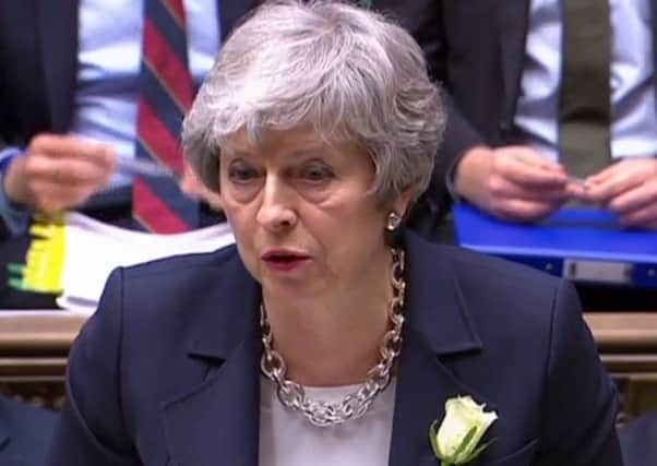 Theresa May wearing the white rose. Picture: AFP/Getty