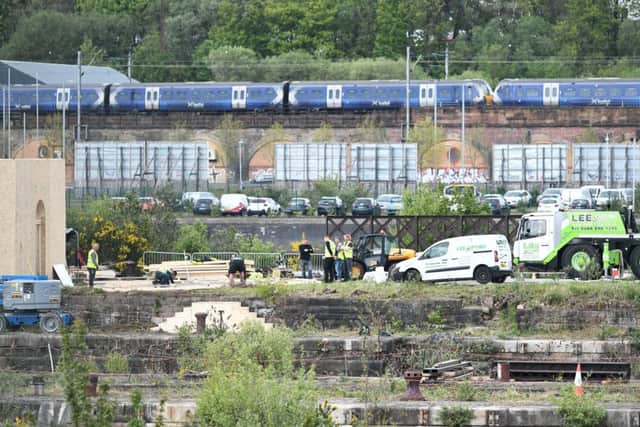 Set crews begin work to transform parts of the Govan Graving Docks.