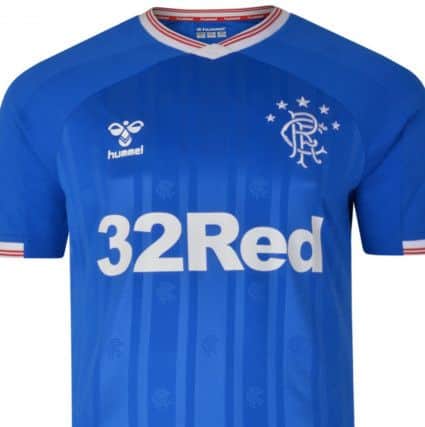 The 2019/20 Rangers kit, featuring embossed crests incorporated into the strip design. Picture: Hummel/Rangers