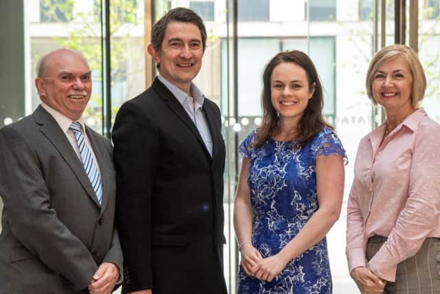 From left: Stuart Yuill, director at DSL; Andrew Kinsler, operations director at SMS; digital economy minister Kate Forbes; and Liz McCutcheon, Project Manager at LESL. Picture: Phil Wilkinson