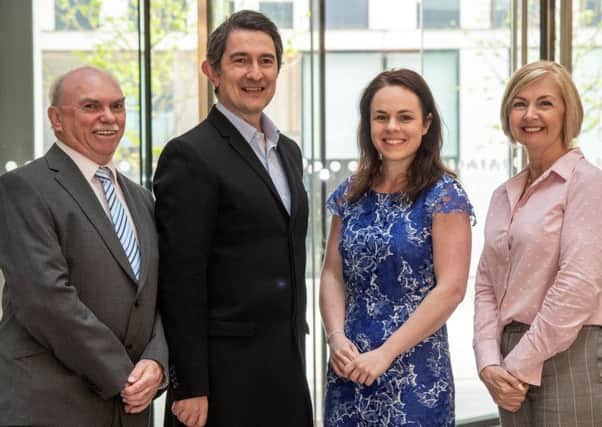 From left: Stuart Yuill, director at DSL; Andrew Kinsler, operations director at SMS; digital economy minister Kate Forbes; and Liz McCutcheon, Project Manager at LESL. Picture: Phil Wilkinson