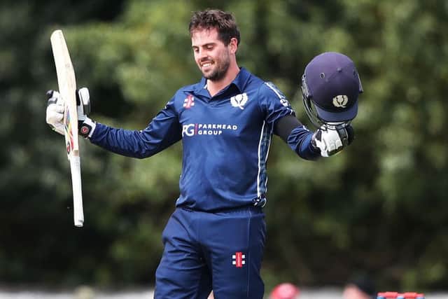 Scotland's Calum MacLeod celebrates his century against Afghanistan. Picture: Ian MacNicol/Getty