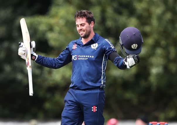 Scotland's Calum MacLeod celebrates his century against Afghanistan. Picture: Ian MacNicol/Getty