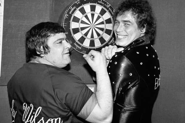 Jocky Wilson and Bobby George, two of the semi-finalists in the Embassy World Professional Dart championship 1982, at Stoke.