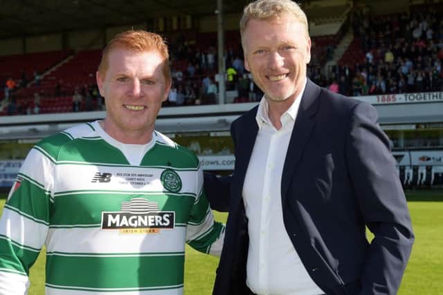 Neil Lennon with David Moyes, the man rumoured to be replacing the Northern Irishman at Celtic. Pic: SNS/Alan Harvey