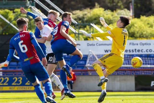 Inverness' Coll Donaldson heads home the equaliser. Pic: SNS/Ross Parker
