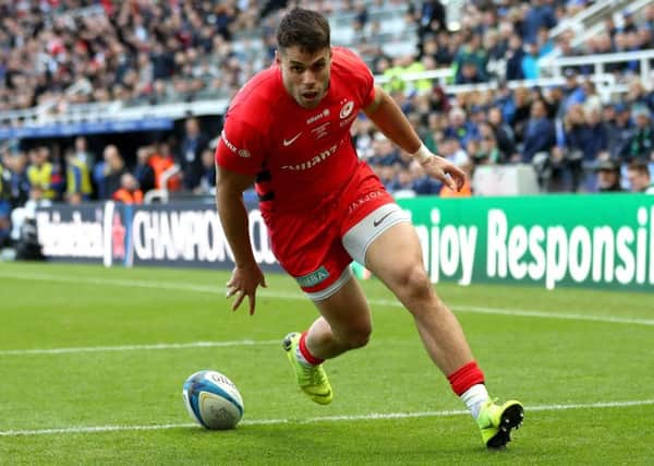 Saracens' Scotland wing Sean Maitland scores a try in the Champions Cup final over Leinster. Picture: David Davies/PA Wire