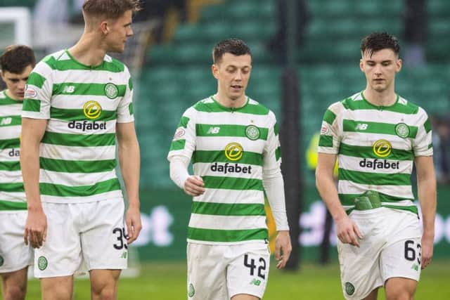 Kristoffer Ajer, Callum McGregor and Kieran Tierney pictured after a match. Picture: SNS Group