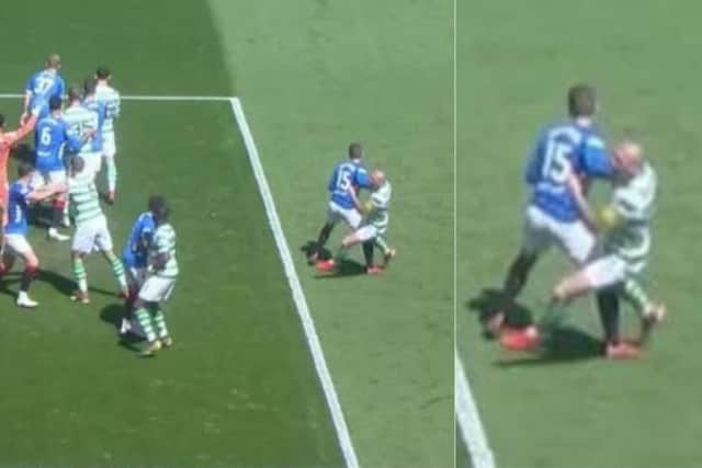 The incident and, inset, a close-up of Flanagan's clash with Brown. Picture: Sky Sports