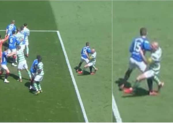 The incident and, inset, a close-up of Flanagan's clash with Brown. Picture: Sky Sports