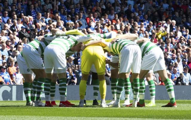 12/05/19 LADBROKES PREMIERSHIP
RANGERS V CELTIC
IBROX - GLASGOW
The Celtic players huddle ahead of the game