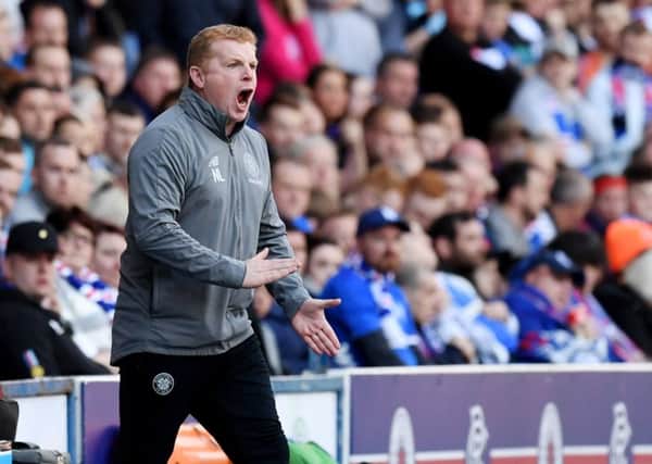 Neil Lennon shouts instructions at his team. The Celtic interim boss was subjected to sectarian abuse during the game. Picture: SNS Group
