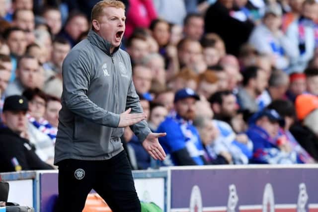 Neil Lennon shouts instructions at his team. The Celtic interim boss was subjected to sectarian abuse during the game. Picture: SNS Group
